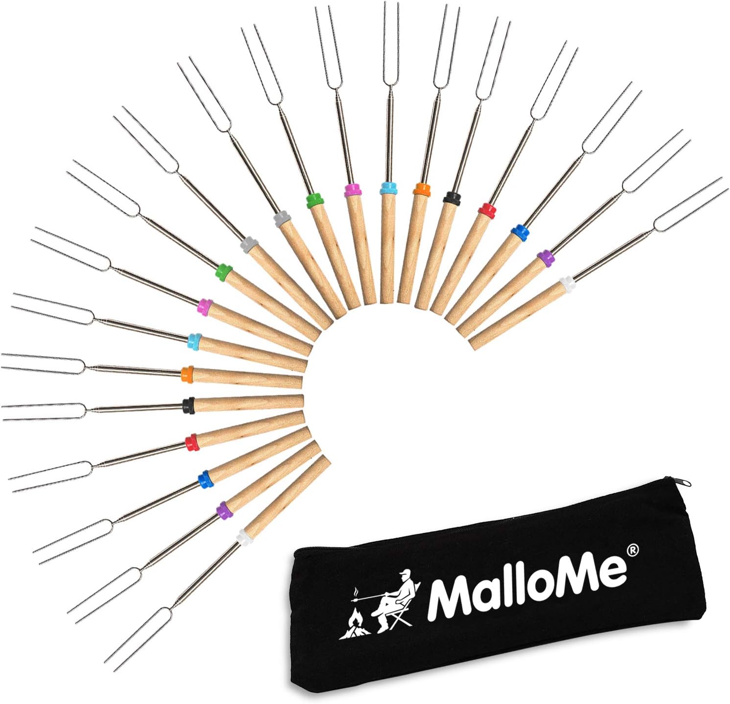 MalloMe Marshmallow Roasting Sticks - Smores Skewers for Fire Pit Kit - Hot Dog Camping Accessories Campfire Marshmellow 32 Inch Long Fork - 5 Pack