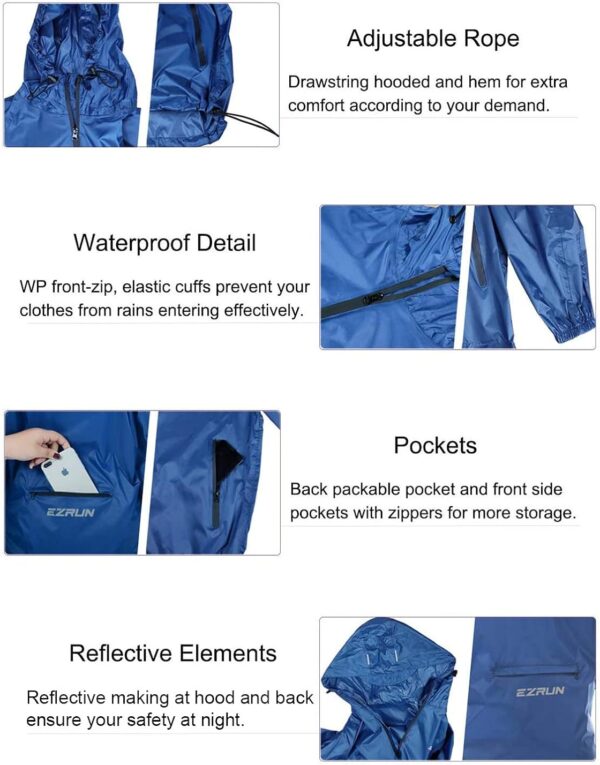 Men's Waterproof Hooded Rain Jacket Windbreaker Lightweight Packable Raincoat