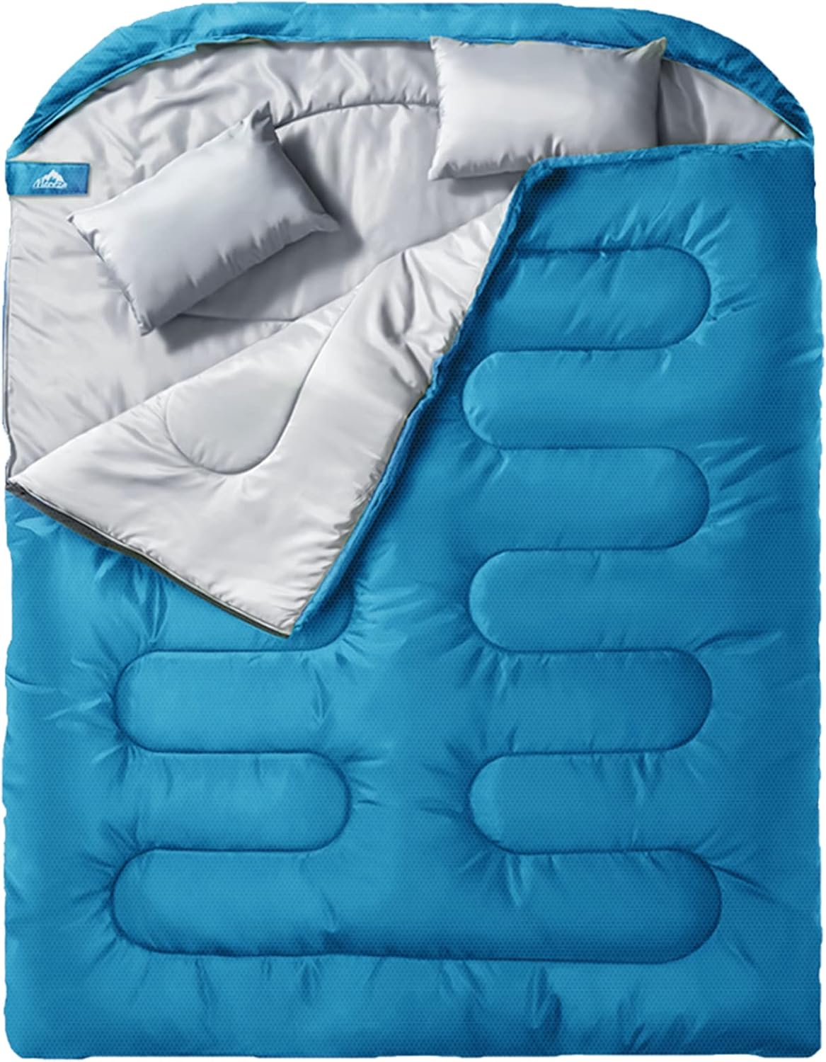 MEREZA Double Sleeping Bag for Adults Mens with Pillow, XL Queen Size Two Person Sleeping Bag for All Season Camping Hiking Backpacking 2 Person Sleeping Bags for Cold Weather & Warm