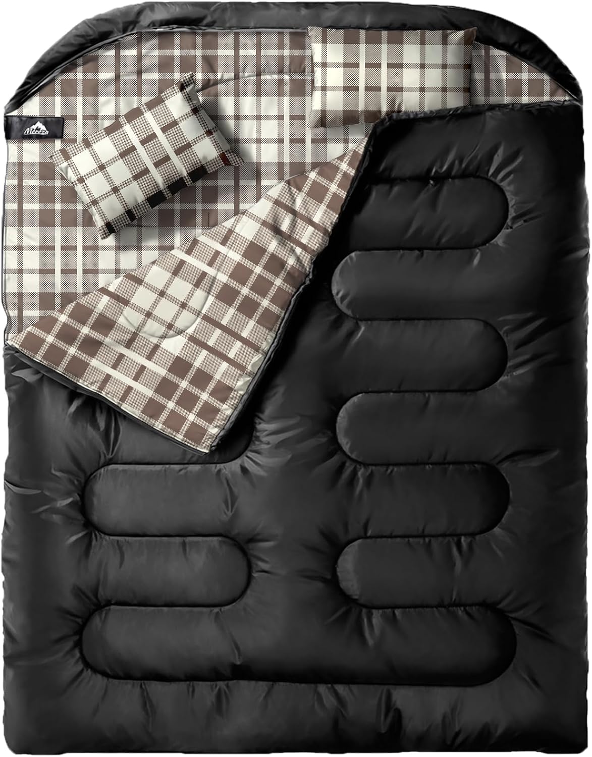 MEREZA Double Sleeping Bag for Adults Mens with Pillow, XL Queen Size Two Person Sleeping Bag for All Season Camping Hiking Backpacking 2 Person Sleeping Bags for Cold Weather & Warm