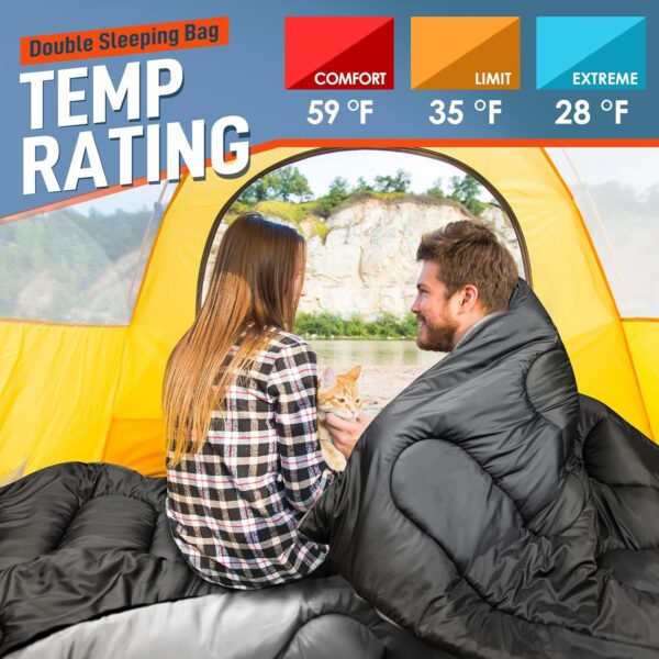 MEREZA Double Sleeping Bag for Adults Mens with Pillow, XL Queen Size Two Person Sleeping Bag for All Season Camping Hiking Backpacking 2 Person Sleeping Bags for Cold Weather & Warm
