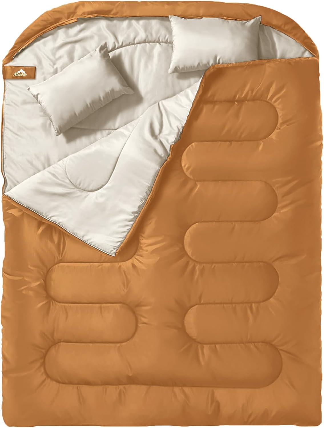 MEREZA Double Sleeping Bag for Adults Mens with Pillow, XL Queen Size Two Person Sleeping Bag for All Season Camping Hiking Backpacking 2 Person Sleeping Bags for Cold Weather & Warm