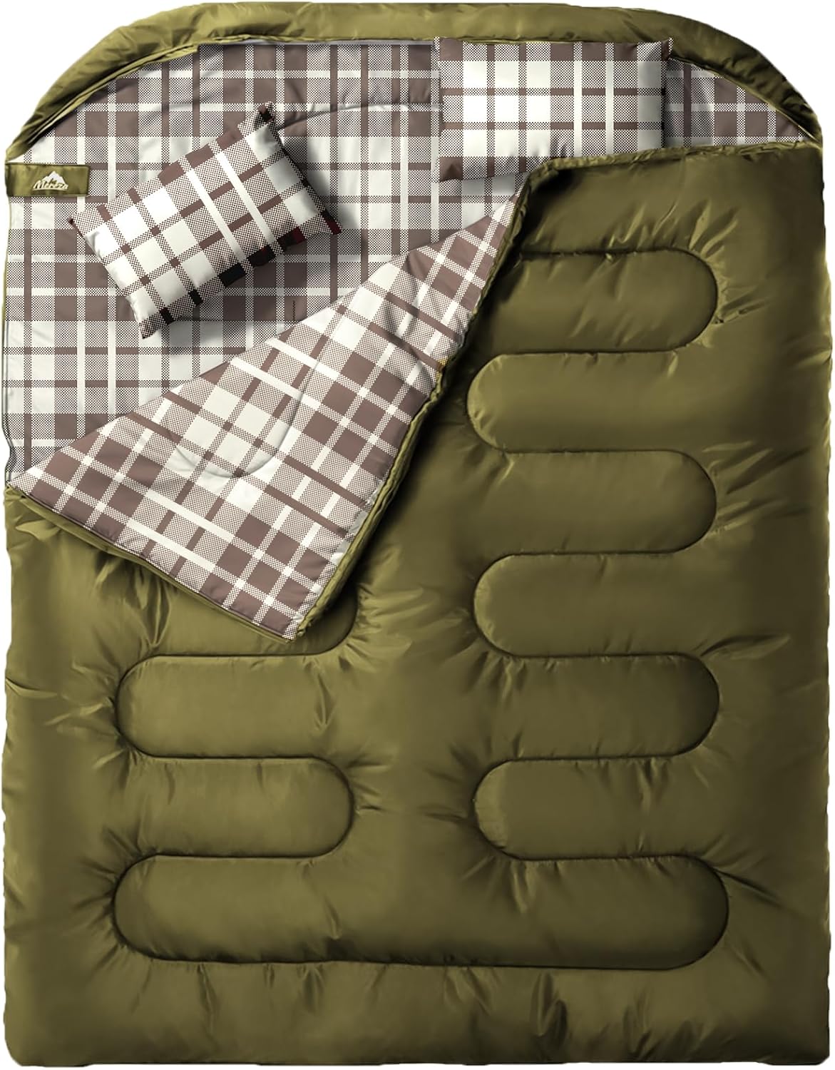 MEREZA Double Sleeping Bag for Adults Mens with Pillow, XL Queen Size Two Person Sleeping Bag for All Season Camping Hiking Backpacking 2 Person Sleeping Bags for Cold Weather & Warm