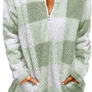 MEROKEETY Women's Plaid Sherpa Fleece Zip Sweatshirt Long Sleeve Pullover Jacket