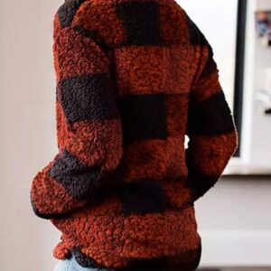MEROKEETY Women's Plaid Sherpa Fleece Zip Sweatshirt Long Sleeve Pullover Jacket