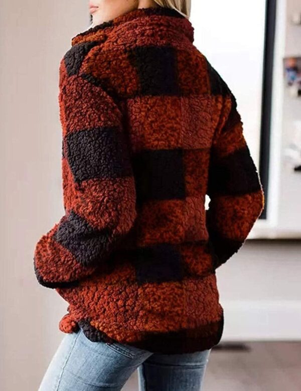 MEROKEETY Women's Plaid Sherpa Fleece Zip Sweatshirt Long Sleeve Pullover Jacket