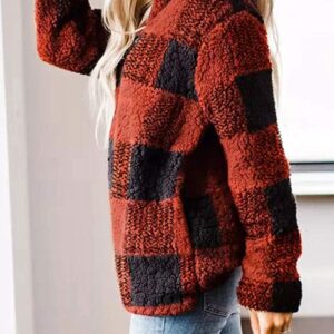 MEROKEETY Women's Plaid Sherpa Fleece Zip Sweatshirt Long Sleeve Pullover Jacket