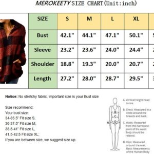 MEROKEETY Women's Plaid Sherpa Fleece Zip Sweatshirt Long Sleeve Pullover Jacket
