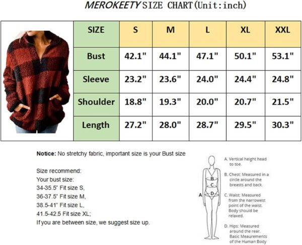 MEROKEETY Women's Plaid Sherpa Fleece Zip Sweatshirt Long Sleeve Pullover Jacket