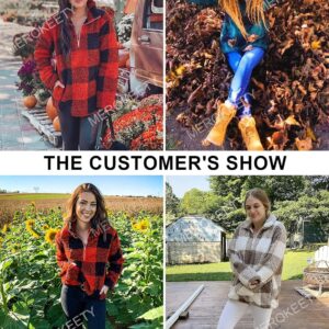 MEROKEETY Women's Plaid Sherpa Fleece Zip Sweatshirt Long Sleeve Pullover Jacket