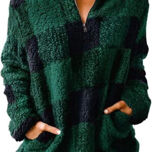 MEROKEETY Women's Plaid Sherpa Fleece Zip Sweatshirt Long Sleeve Pullover Jacket