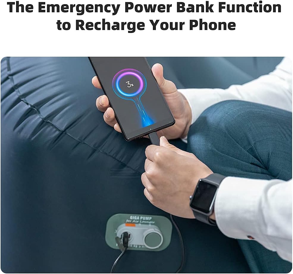 MicroNovelty GIGA Lounger GS1:one-Key Automatic Inflatable Lounger,Integrated Electric Pump & Power Bank,Inflate with just one Click,100s Fast Inflating,150kg Bear Weight,Wear-Resistant Material