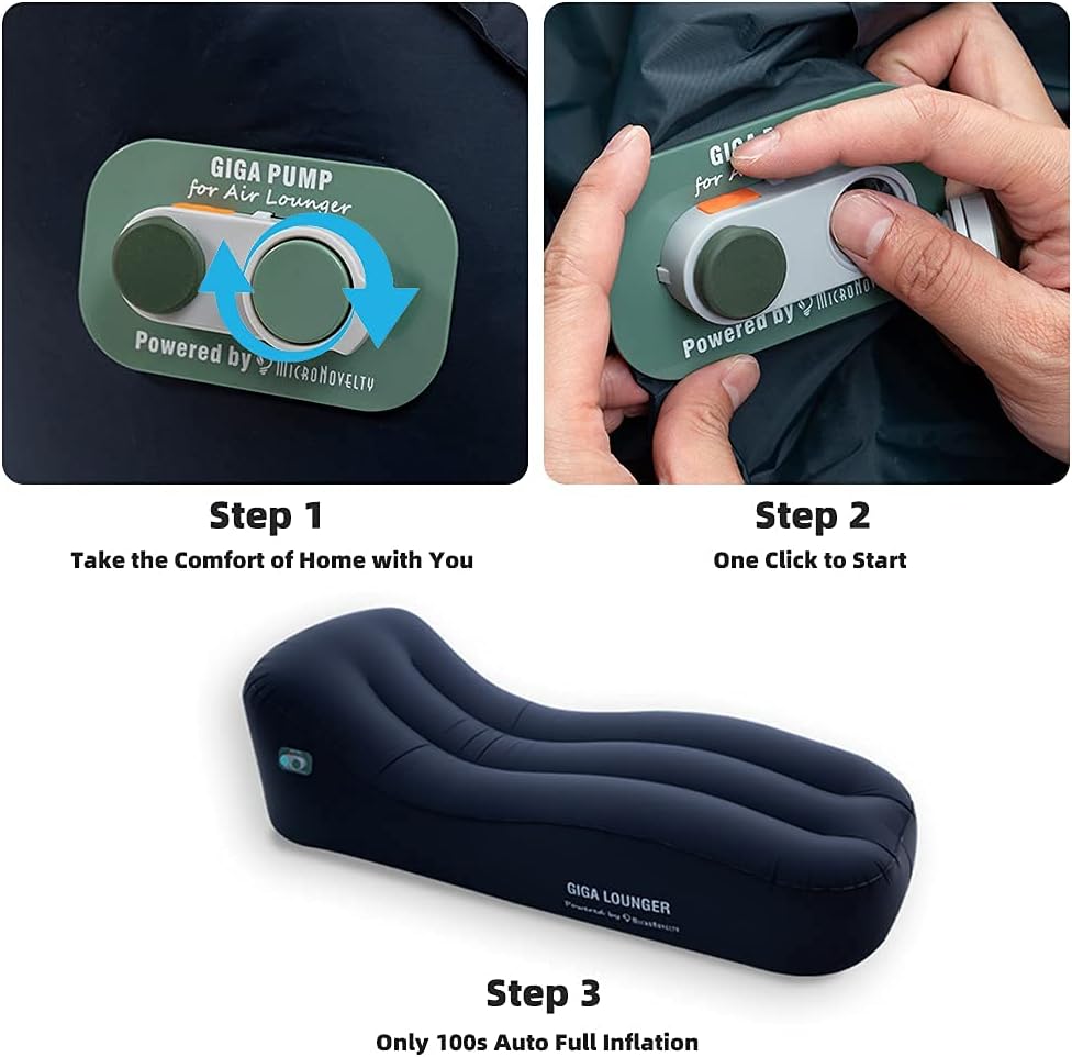 MicroNovelty GIGA Lounger GS1:one-Key Automatic Inflatable Lounger,Integrated Electric Pump & Power Bank,Inflate with just one Click,100s Fast Inflating,150kg Bear Weight,Wear-Resistant Material