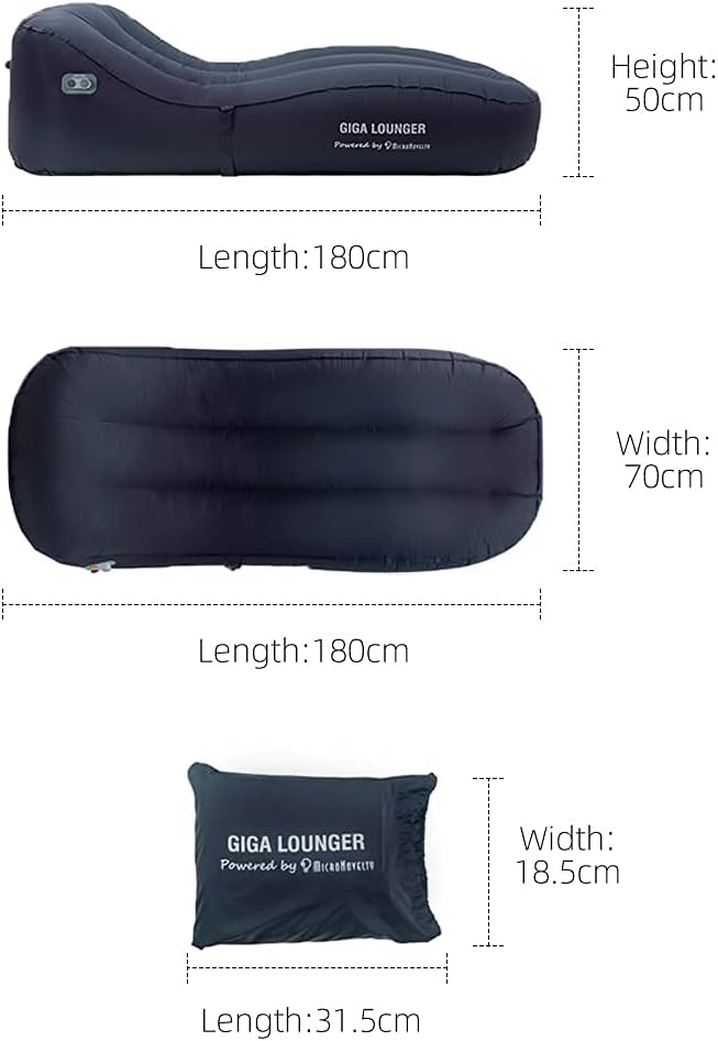 MicroNovelty GIGA Lounger GS1:one-Key Automatic Inflatable Lounger,Integrated Electric Pump & Power Bank,Inflate with just one Click,100s Fast Inflating,150kg Bear Weight,Wear-Resistant Material