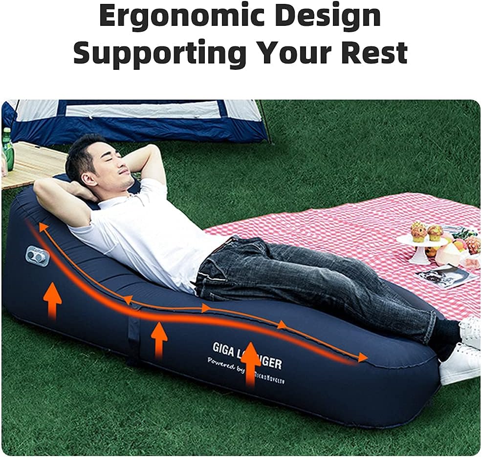 MicroNovelty GIGA Lounger GS1:one-Key Automatic Inflatable Lounger,Integrated Electric Pump & Power Bank,Inflate with just one Click,100s Fast Inflating,150kg Bear Weight,Wear-Resistant Material