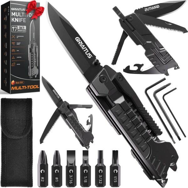 Multitool Knife 17 in 1Fire Starting Sticks, Bottle Opener, Saw Screwdrivers Bottle Opener, Whistle, Window Breaker and More -Perfect for Camping, Outdoorl, Survival and Everyday Use,Gifts for Men Dad