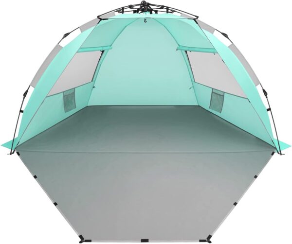 Oileus X-Large 4 Person Beach Tent Sun Shelter - Portable Sun Shade Instant Tent for Beach with Carrying Bag, Stakes, 6 Sand Pockets, Anti UV for Fishing Hiking Camping, Waterproof Windproof, Orange