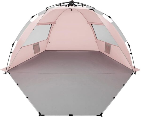 Oileus X-Large 4 Person Beach Tent Sun Shelter - Portable Sun Shade Instant Tent for Beach with Carrying Bag, Stakes, 6 Sand Pockets, Anti UV for Fishing Hiking Camping, Waterproof Windproof, Orange