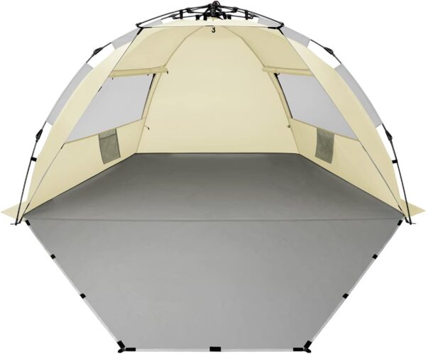 Oileus X-Large 4 Person Beach Tent Sun Shelter - Portable Sun Shade Instant Tent for Beach with Carrying Bag, Stakes, 6 Sand Pockets, Anti UV for Fishing Hiking Camping, Waterproof Windproof, Orange