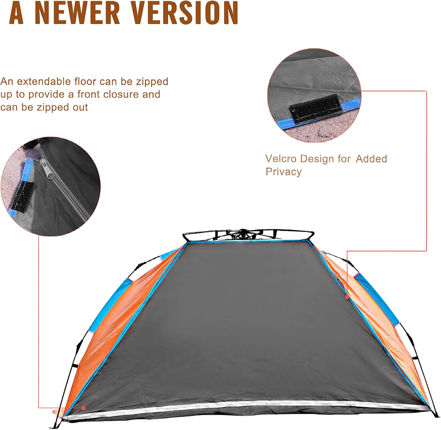 Oileus X-Large 4 Person Beach Tent Sun Shelter - Portable Sun Shade Instant Tent for Beach with Carrying Bag, Stakes, 6 Sand Pockets, Anti UV for Fishing Hiking Camping, Waterproof Windproof, Orange