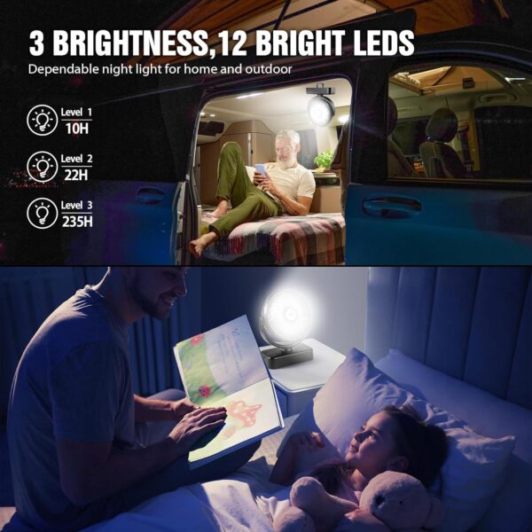 Portable Camping Fan with LED Lantern- 40H Work Time Rechargeable Battery Operated Fan with Hanging Hook for Tent Car RV Hurricane Emergency Outages Survival Kit