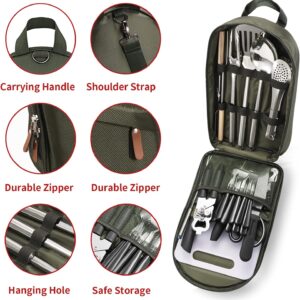 Portable Camping Kitchen Utensil Set-27 Piece Cookware Kit, Stainless Steel Outdoor Cooking and Grilling Utensil Organizer Travel Set Perfect for Travel, Picnics, RVs, Camping, BBQs, Parties and More