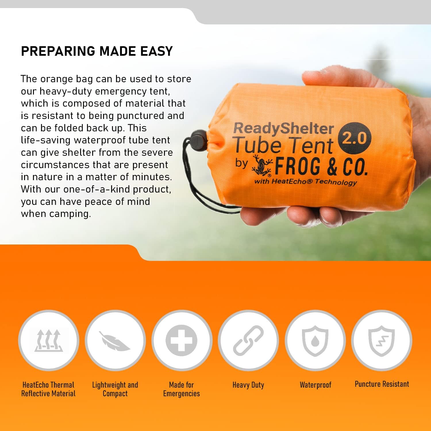 Ready Shelter Tube Tent 2.0-2 Person Tent, Survival Tent, Emergency Shelter - Ideal Survival Gear and Equipment - Emergency Survival Tent Shelter - Tent for Camping