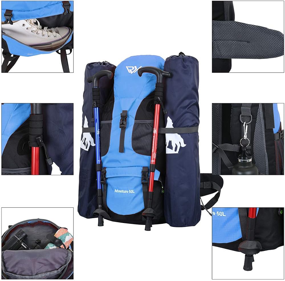 RuRu monkey 50L Hiking Backpack, Waterproof Lightweight Daypack for Outdoor Camping Travel