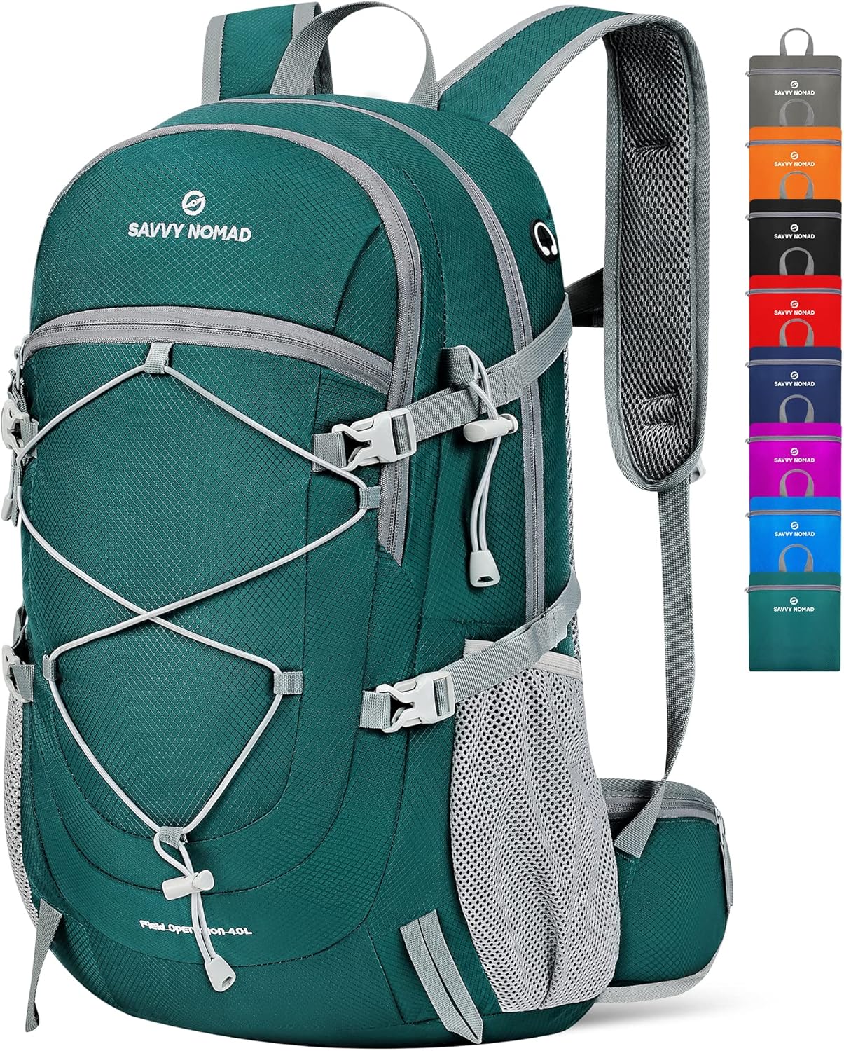 SAVVY NOMAD 40L Hiking Travel Packable Lightweight Camping Backpack Daypack with Removable Belt Bag for Women Men