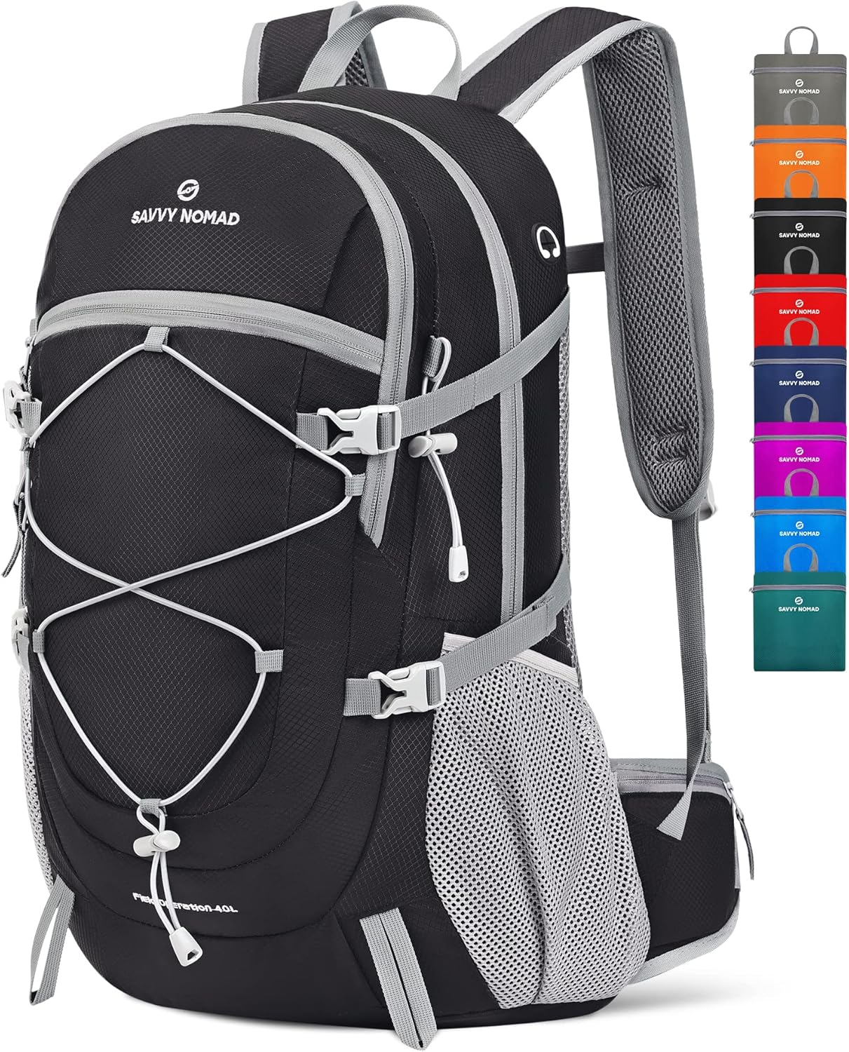 SAVVY NOMAD 40L Hiking Travel Packable Lightweight Camping Backpack Daypack with Removable Belt Bag for Women Men