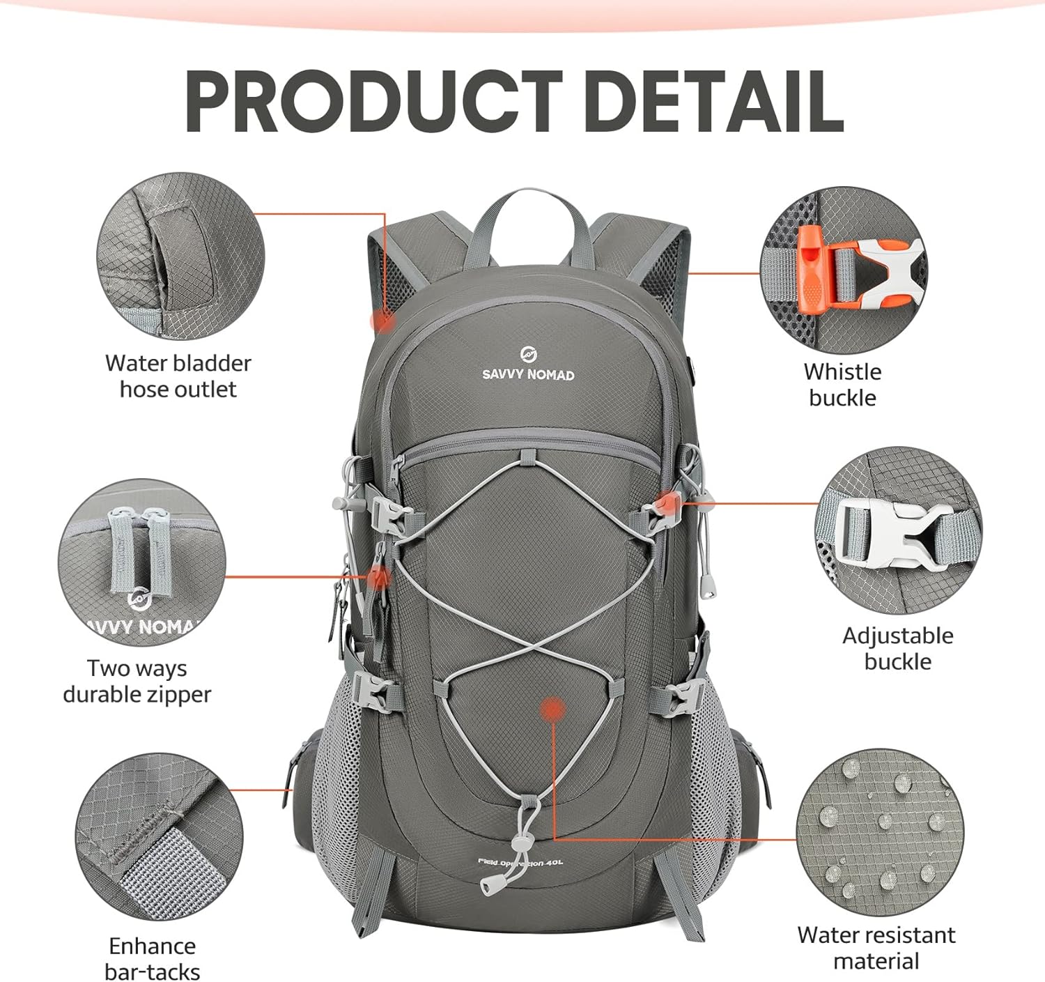 SAVVY NOMAD 40L Hiking Travel Packable Lightweight Camping Backpack Daypack with Removable Belt Bag for Women Men