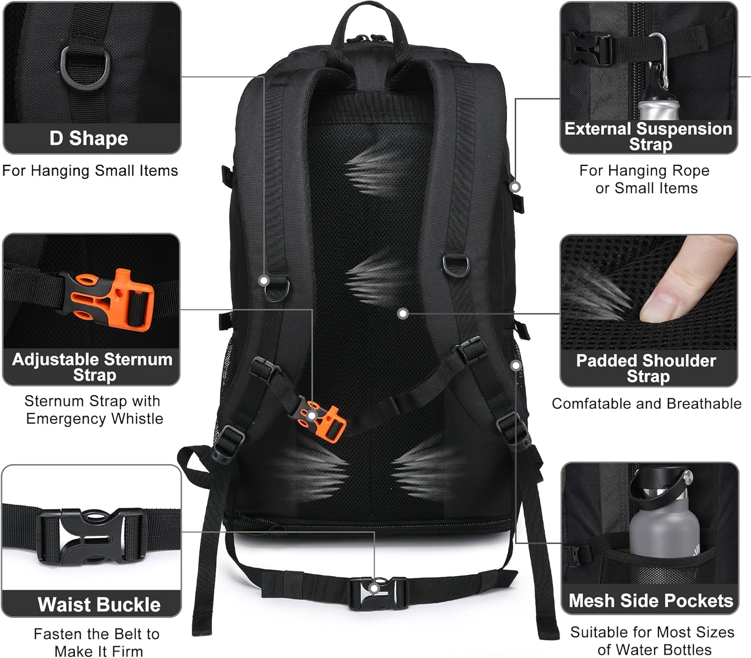 SEMSTY Hiking Backpack, 40L+10L Expandable Travel Backpack Flight Approved, Camping, Travel Backpack For Men and Women