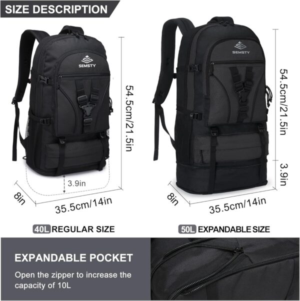 SEMSTY Hiking Backpack, 40L+10L Expandable Travel Backpack Flight Approved, Camping, Travel Backpack For Men and Women