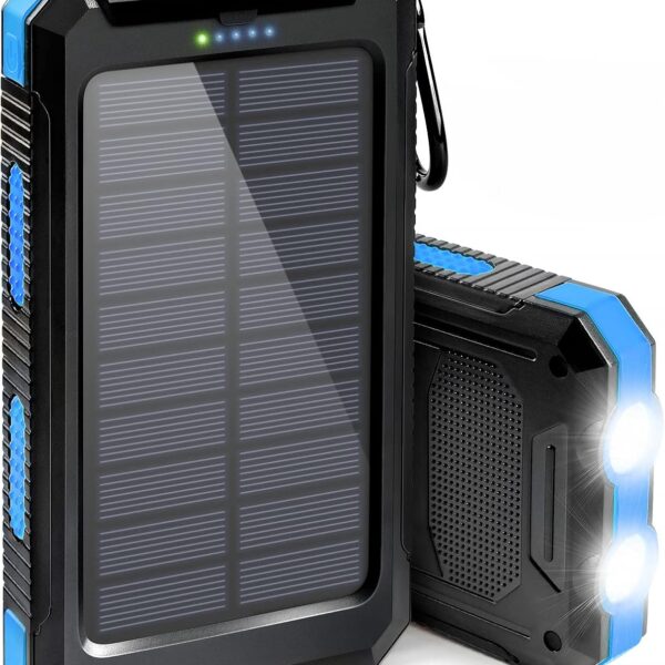 Solar Charger, Battery Pack, 20000mAh Portable Solar Power Bank with 2.1A USB-A Output Ports Compatible with iPhone, Samsung Galaxy, and More, Dual Emergency LED Flashlight Perfect for Hiking, Camping