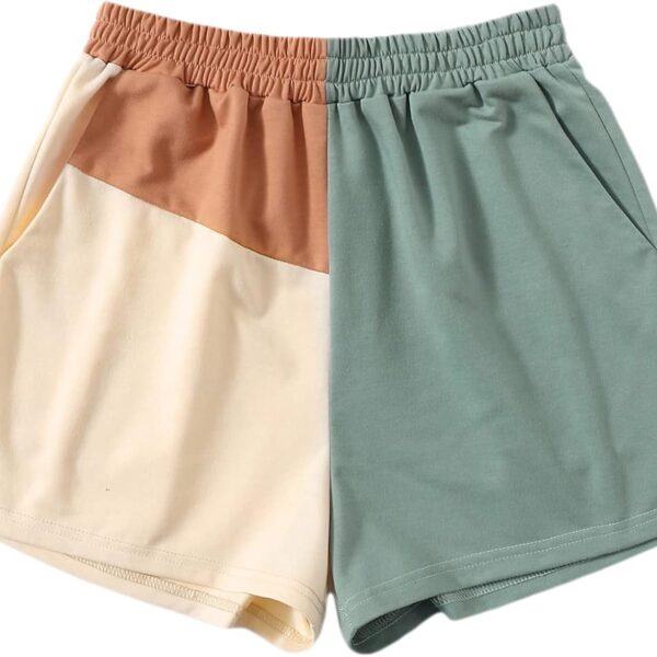 SOLY HUX Women's Casual Elastic Shorts Running High Waisted Color Block Sweat Shorts with Pockets