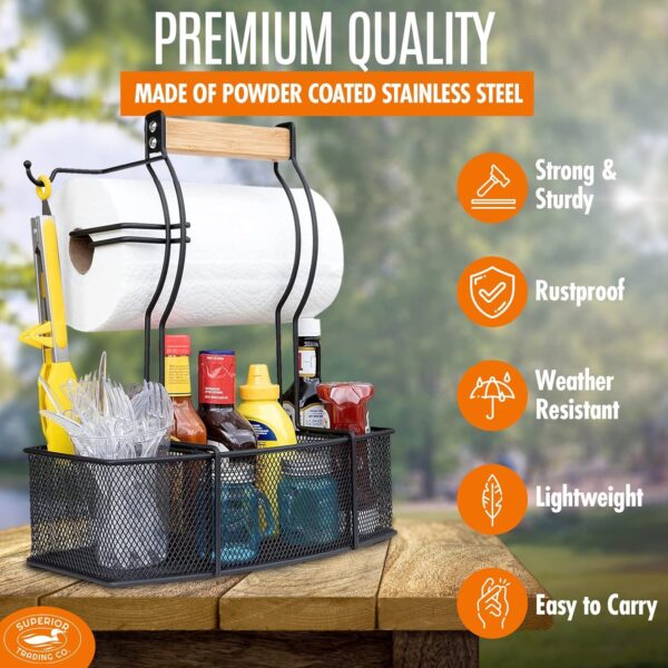 Superior Trading Co. Stainless Steel Caddy Organizer — Kitchen Organization, Condiment Caddy & BBQ Caddy — Utensil, Picnic, Grill & Camping Accessories — Paper Towel Cleaning Caddy, Bathroom Organizer
