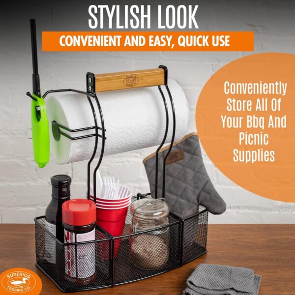 Superior Trading Co. Stainless Steel Caddy Organizer — Kitchen Organization, Condiment Caddy & BBQ Caddy — Utensil, Picnic, Grill & Camping Accessories — Paper Towel Cleaning Caddy, Bathroom Organizer