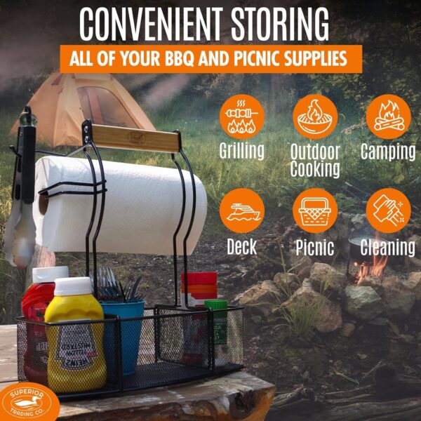 Superior Trading Co. Stainless Steel Caddy Organizer — Kitchen Organization, Condiment Caddy & BBQ Caddy — Utensil, Picnic, Grill & Camping Accessories — Paper Towel Cleaning Caddy, Bathroom Organizer