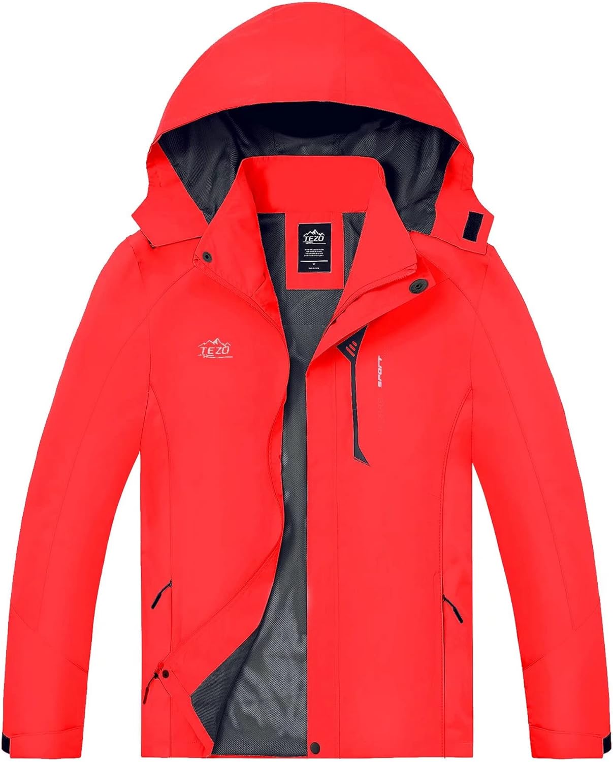 TEZO Mens Rain Jacket Waterproof with Hooded Hiking Coat Lightweight Windbreaker