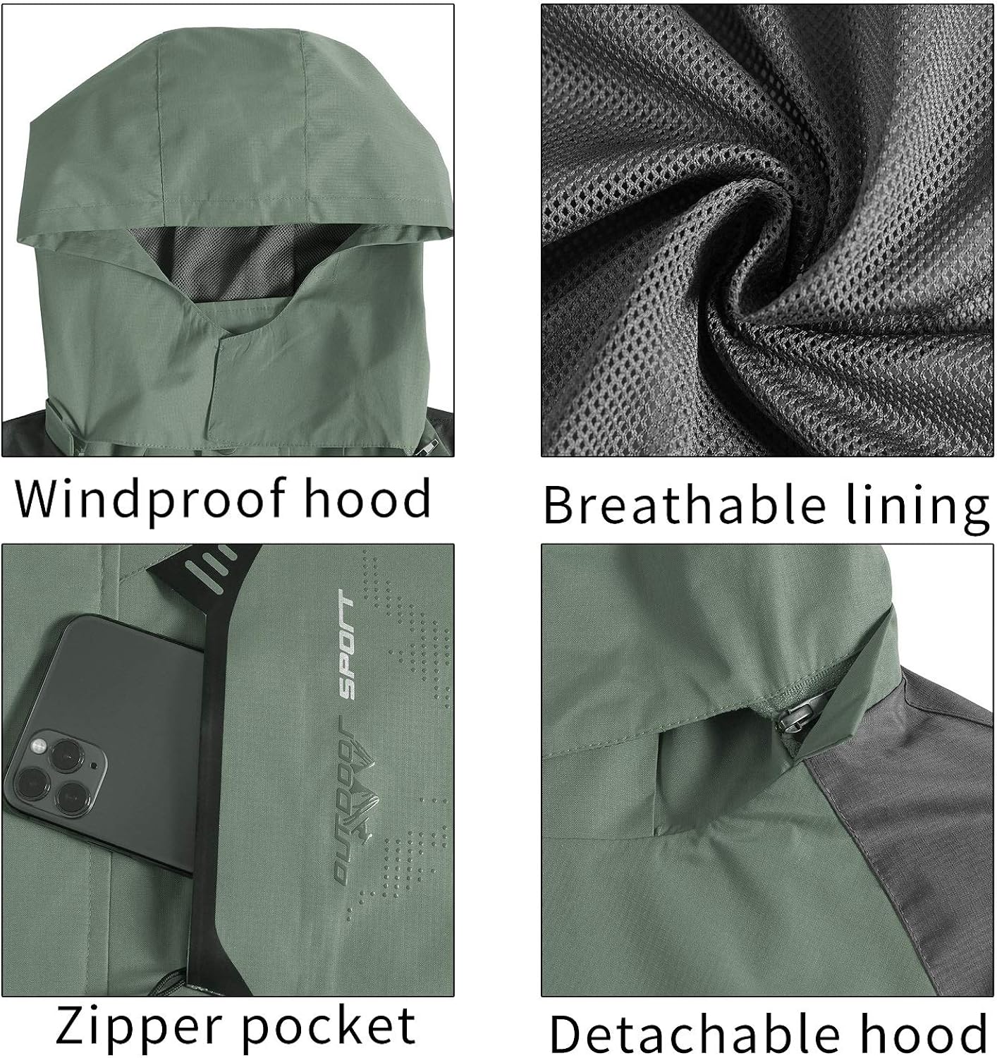 TEZO Mens Rain Jacket Waterproof with Hooded Hiking Coat Lightweight Windbreaker
