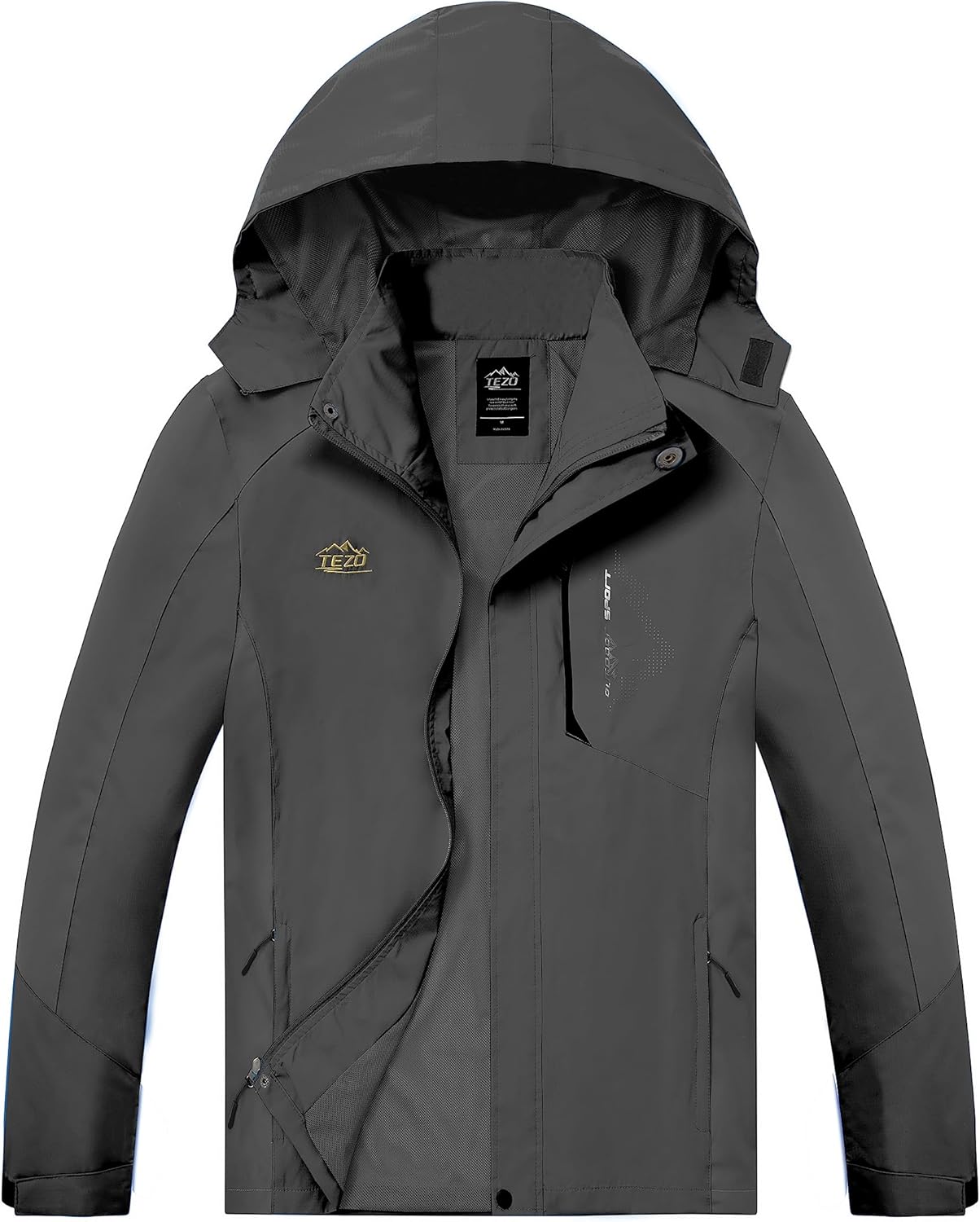TEZO Mens Rain Jacket Waterproof with Hooded Hiking Coat Lightweight Windbreaker
