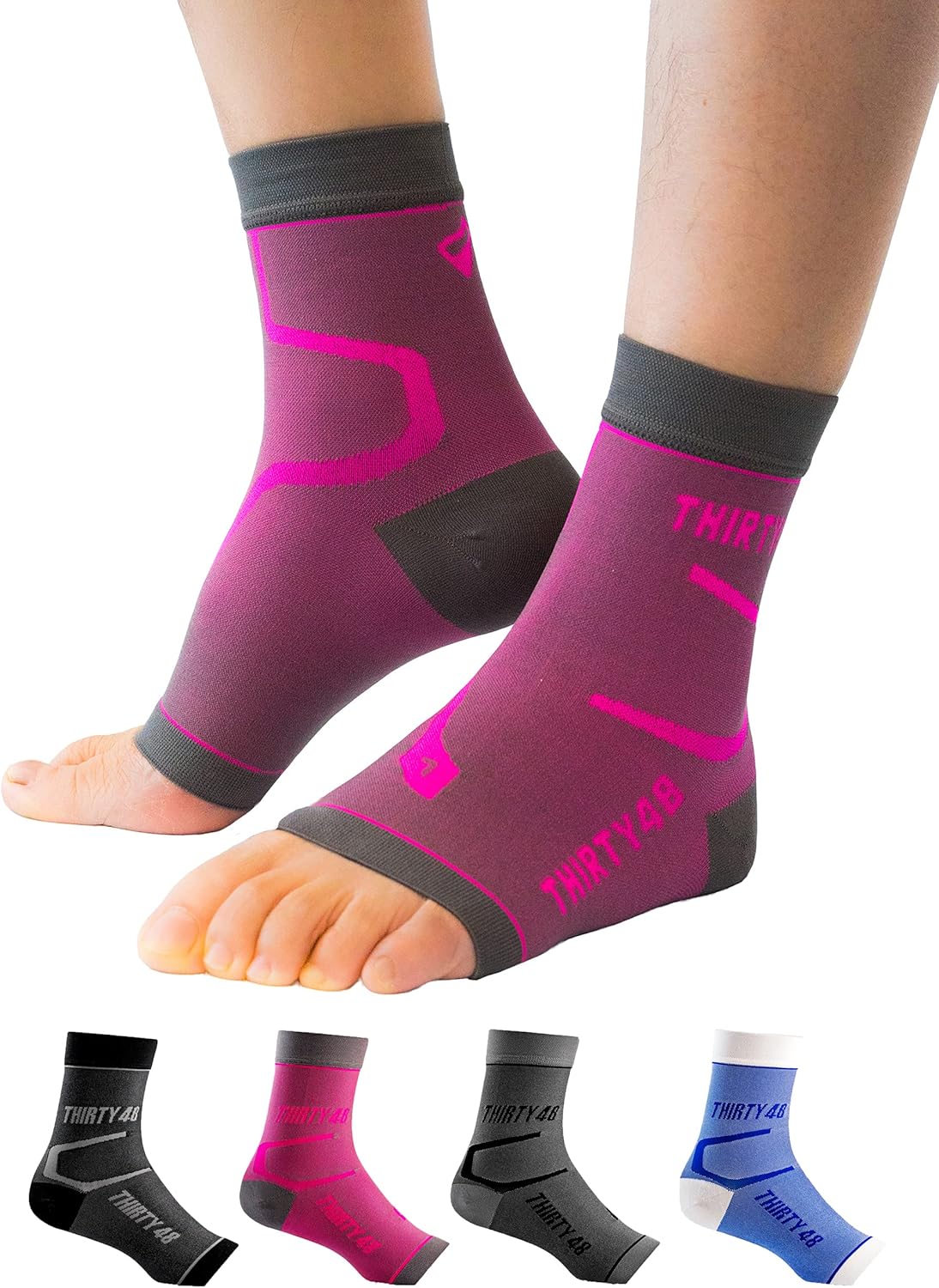 Thirty48 Plantar Fasciitis Compression Socks(1 or 2 Pairs), 20-30 mmHg Foot Compression Sleeves for Ankle\/Heel Support, Increase Blood Circulation, Relieve Arch Pain, Reduce Foot Swelling