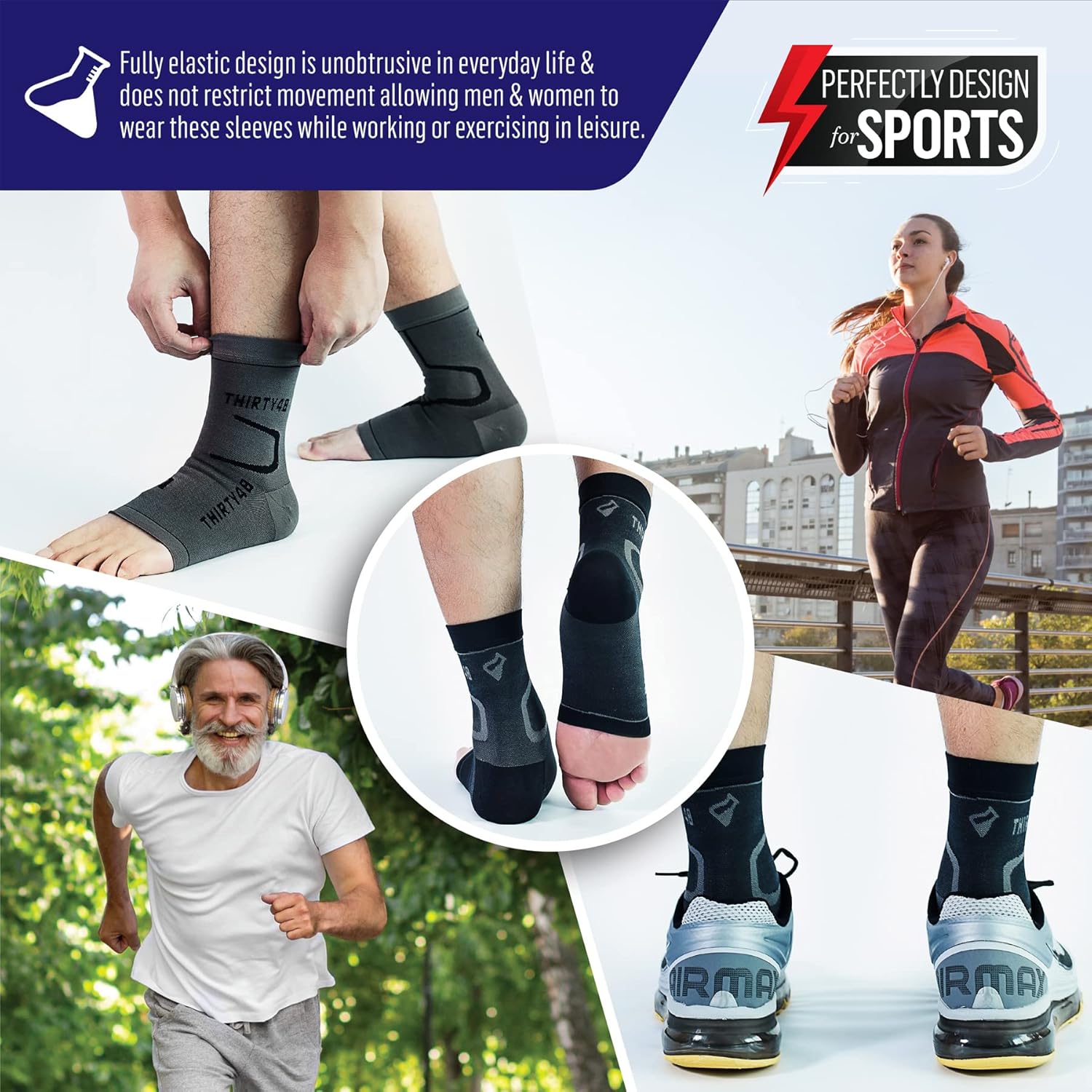 Thirty48 Plantar Fasciitis Compression Socks(1 or 2 Pairs), 20-30 mmHg Foot Compression Sleeves for Ankle\/Heel Support, Increase Blood Circulation, Relieve Arch Pain, Reduce Foot Swelling