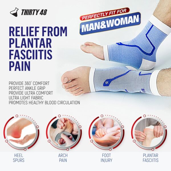 Thirty48 Plantar Fasciitis Compression Socks(1 or 2 Pairs), 20-30 mmHg Foot Compression Sleeves for Ankle\/Heel Support, Increase Blood Circulation, Relieve Arch Pain, Reduce Foot Swelling