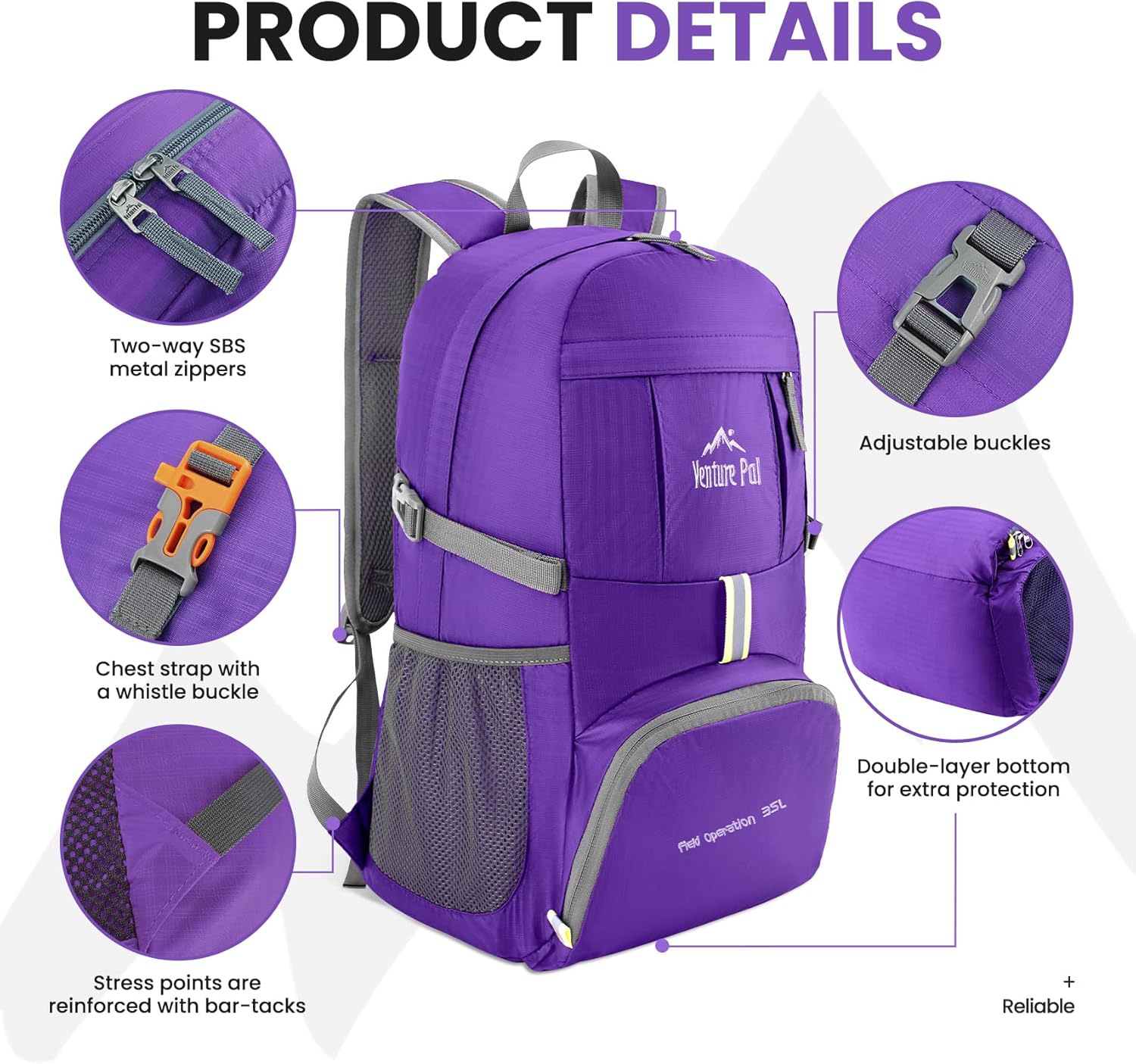 Venture Pal 35L Ultralight Lightweight Packable Foldable Travel Camping Hiking Outdoor Sports Backpack Daypack