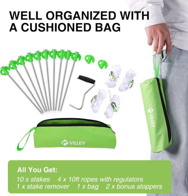 VILLEY 10" Tent Stakes Heavy Duty Galvanized Camping Stakes Accessories, with Storage Bag