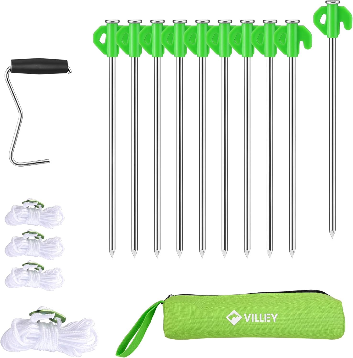 VILLEY 10" Tent Stakes Heavy Duty Galvanized Camping Stakes Accessories, with Storage Bag