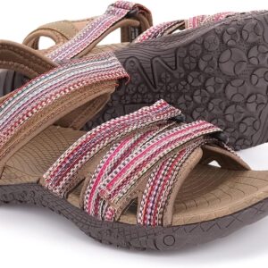 WHITIN Women\u2019s Hiking Sandals with Arch Support | Adjustable Hook and Loop Straps | Durable Sport Sandals for Outdoor Adventure