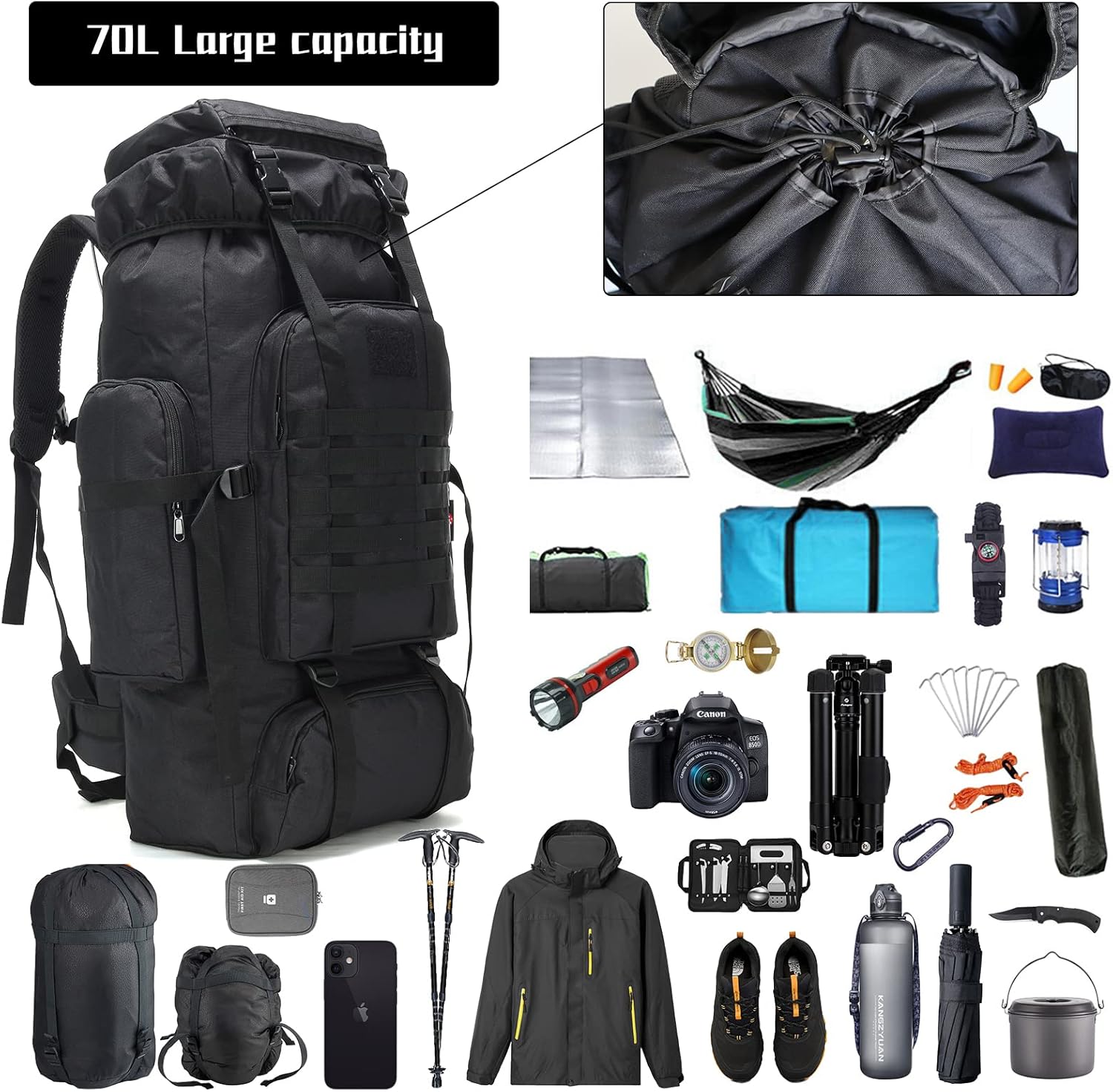 WintMing 70L Camping Hiking Backpack Molle Rucksack Waterproof Traveling Daypack