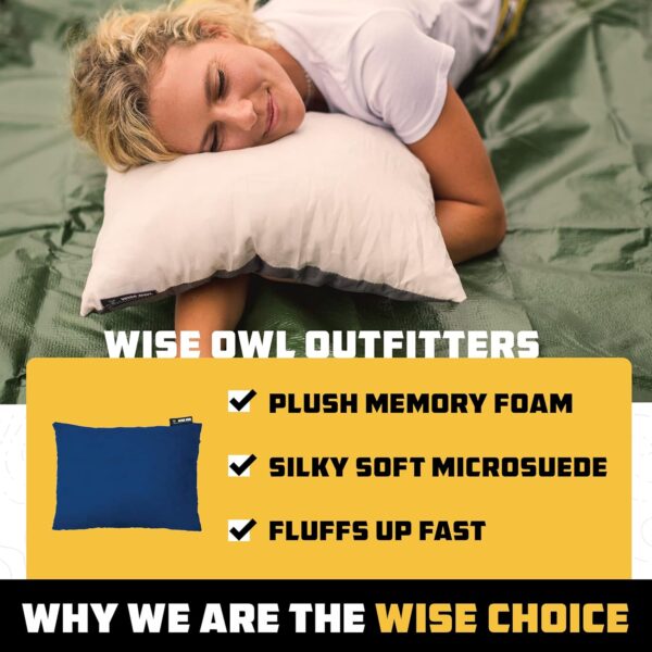 Wise Owl Outfitters Memory Foam Pillow - Travel Pillow, Camping and Travel Accessories - Compressible Camping Pillow - Blue, Small (Pack of 1)